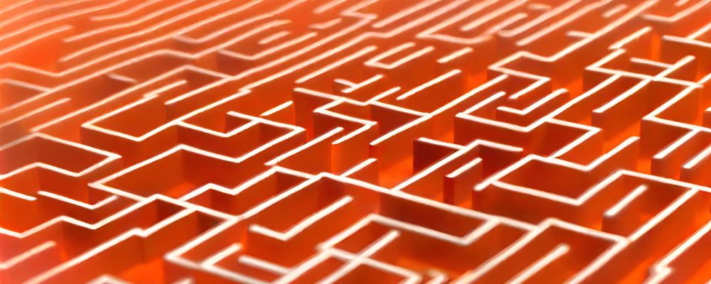 A maze-like structure depicting navigation of sensitive data and searching for vulnerabilities